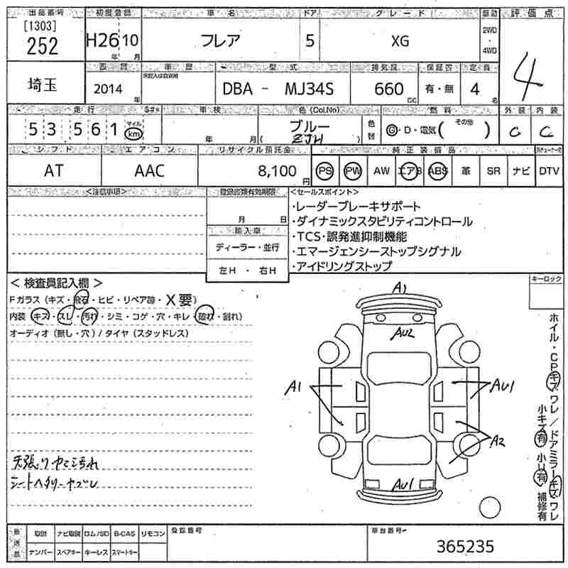 Аукционный лист MAZDA FLAIR 2014