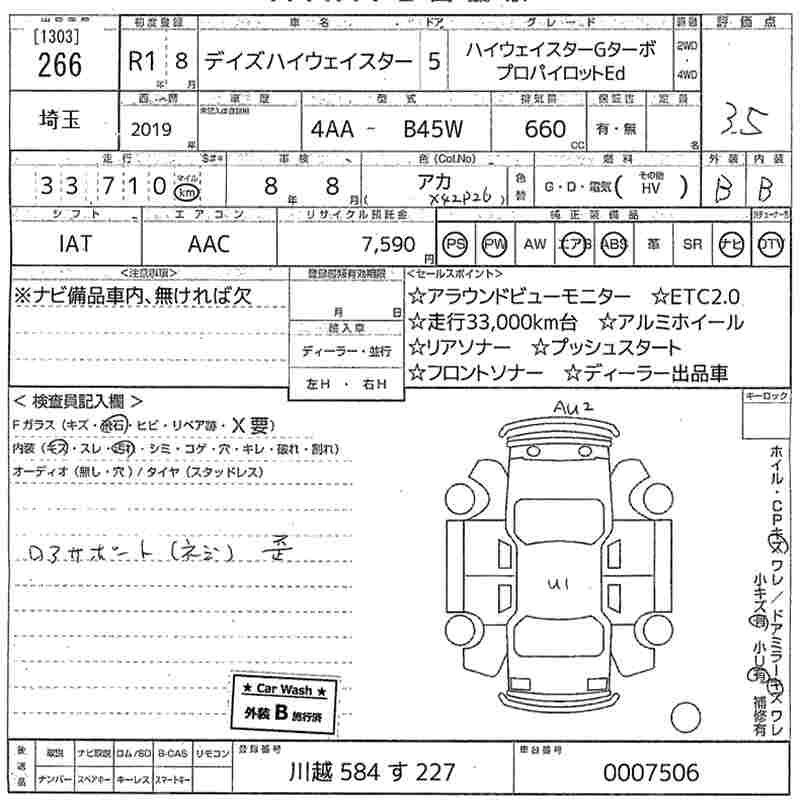Аукционный лист NISSAN DAYZ 2019