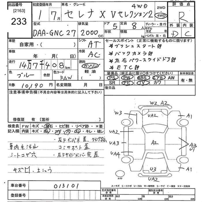 Аукционный лист NISSAN SERENA 2019