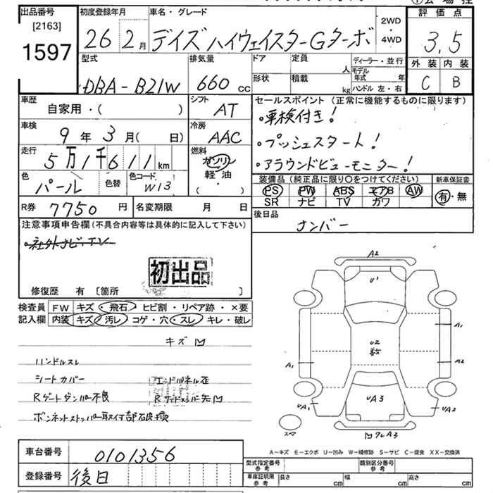 Аукционный лист NISSAN DAYZ 2014