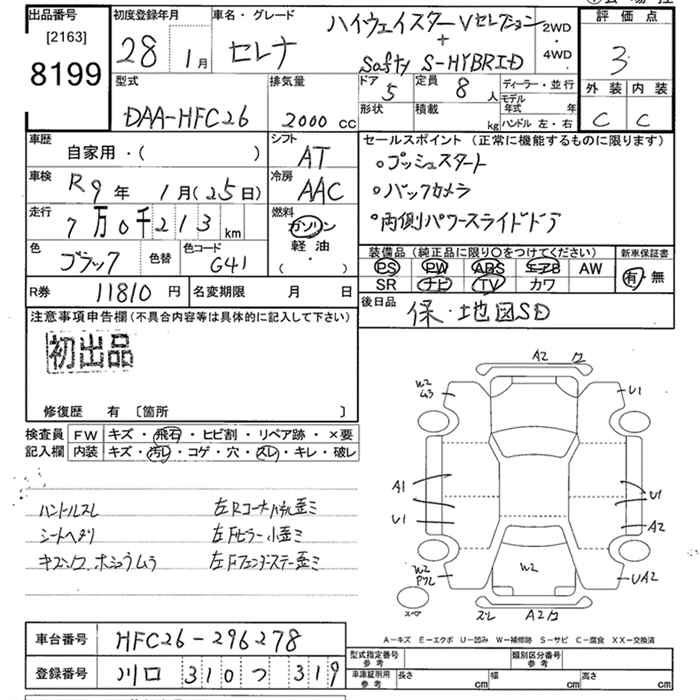 Аукционный лист NISSAN SERENA 2016