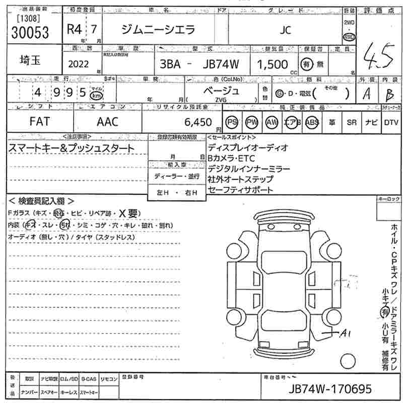 Аукционный лист SUZUKI JIMNY SIERRA 2022