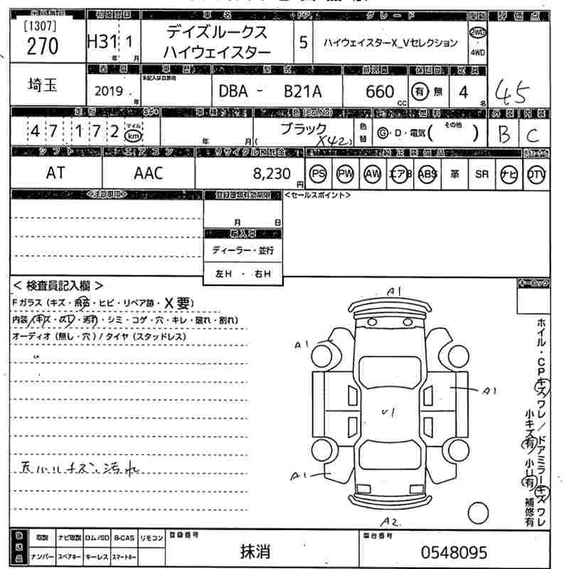 Аукционный лист NISSAN DAYZ ROOX 2019