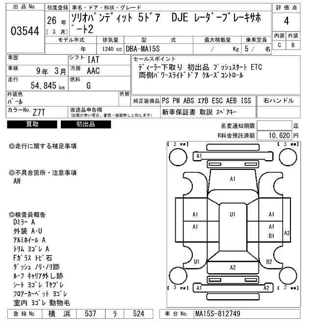 Аукционный лист SUZUKI SOLIO 2014