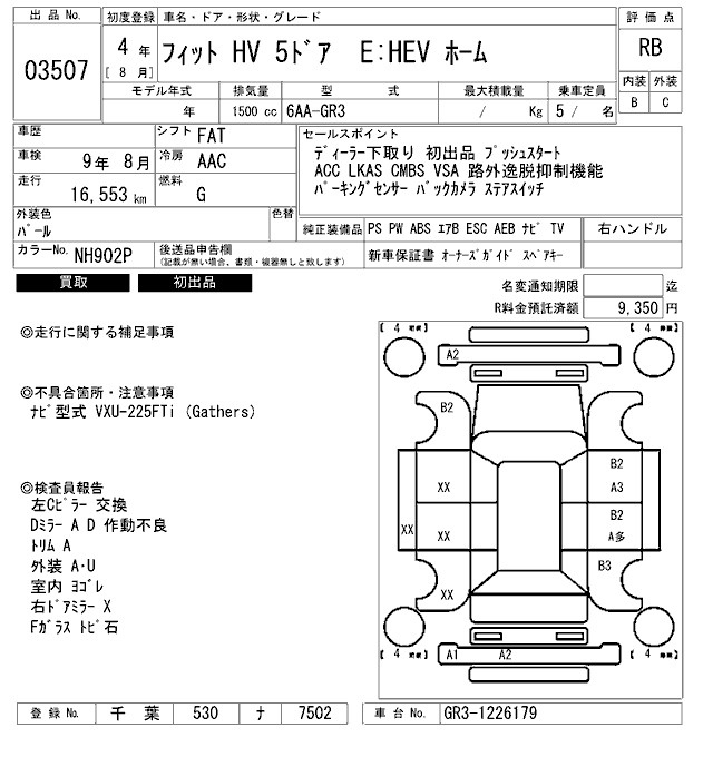Аукционный лист HONDA FIT 2022