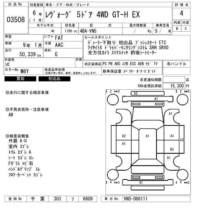 Аукционный лист SUBARU LEVORG 2024