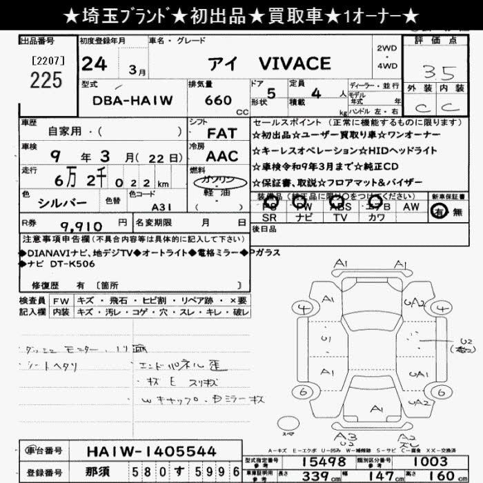 Аукционный лист MITSUBISHI I 2012