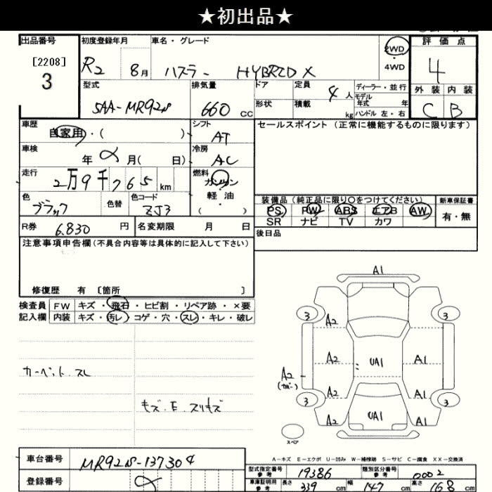 Аукционный лист SUZUKI HUSTLER 2020