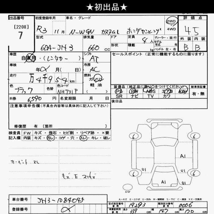 Аукционный лист HONDA N WGN 2021