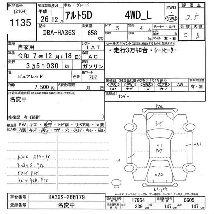Аукционный лист SUZUKI ALTO 2014