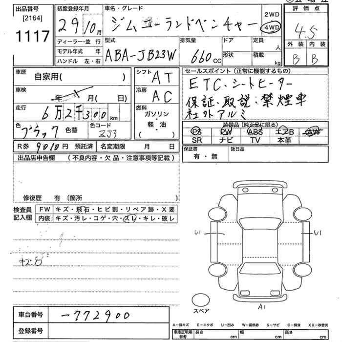Аукционный лист SUZUKI JIMNY 2017