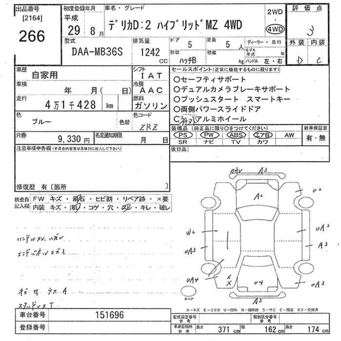 Аукционный лист MITSUBISHI DELICA D2 2017