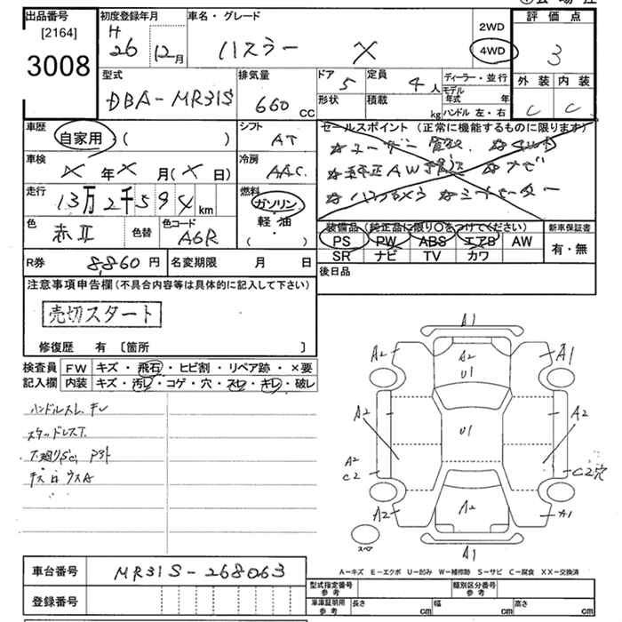 Аукционный лист SUZUKI HUSTLER 2014