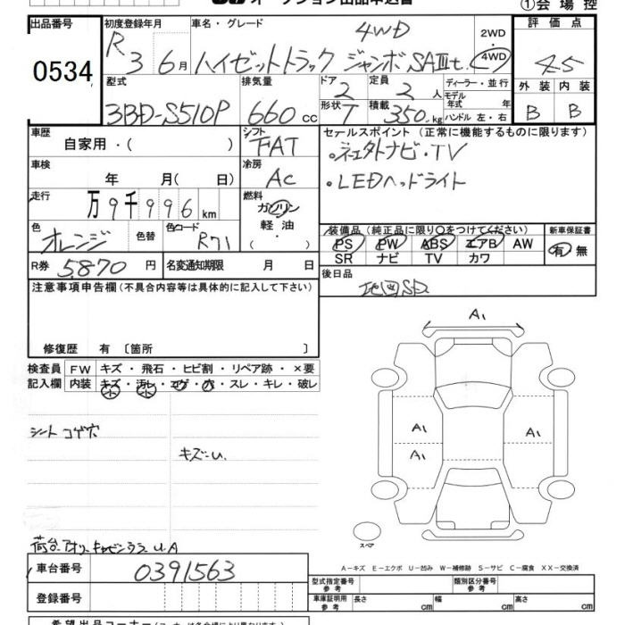 Аукционный лист DAIHATSU HIJET TRUCK 2021