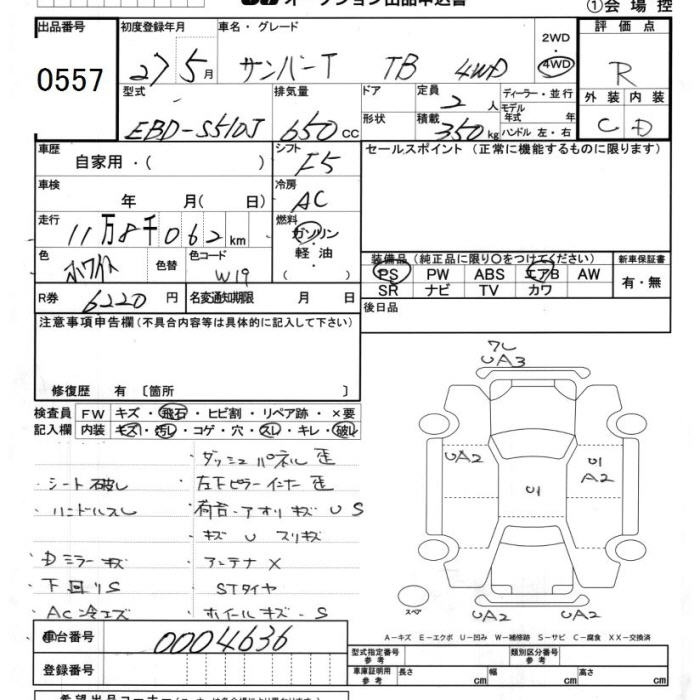 Аукционный лист SUBARU SAMBAR 2015