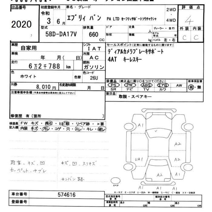 Аукционный лист SUZUKI EVERY 2021