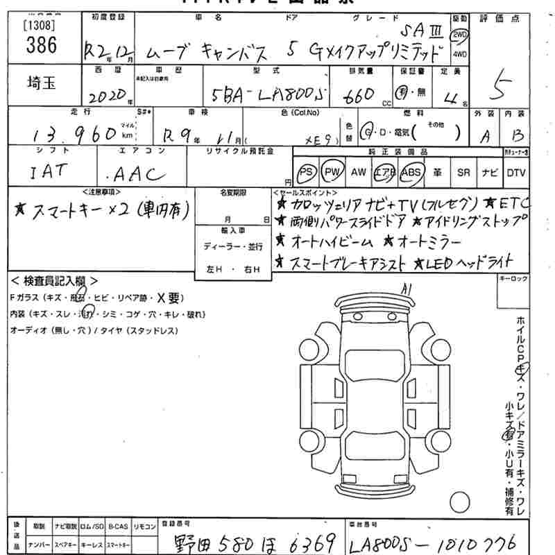Аукционный лист DAIHATSU MOVE CANBUS 2020