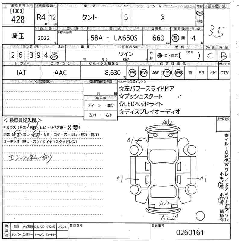 Аукционный лист DAIHATSU TANTO 2022