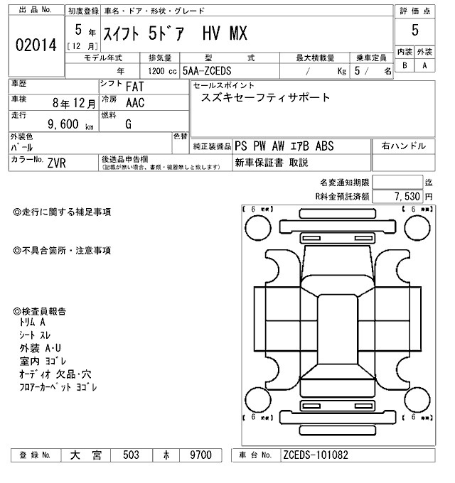 Аукционный лист SUZUKI SWIFT 2023