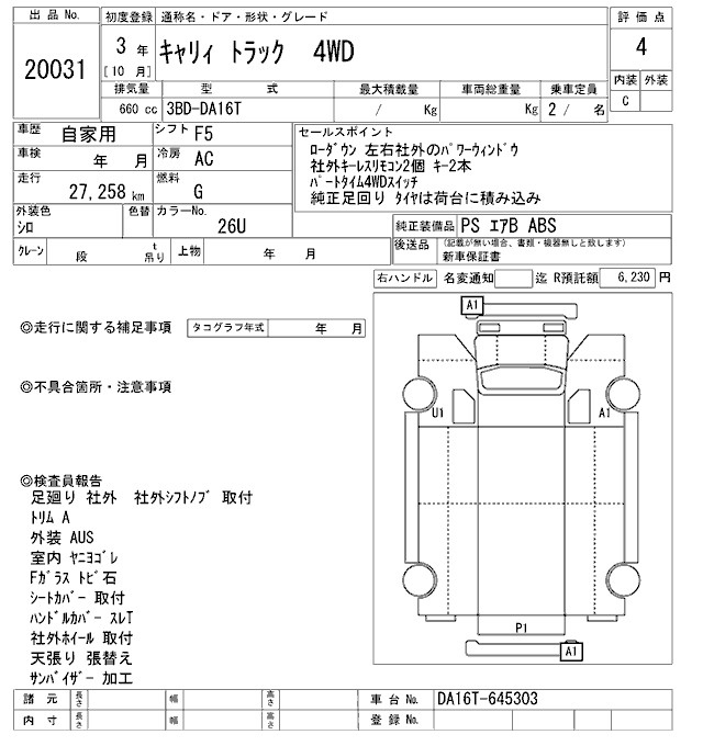 Аукционный лист SUZUKI CARRY TRUCK 2021