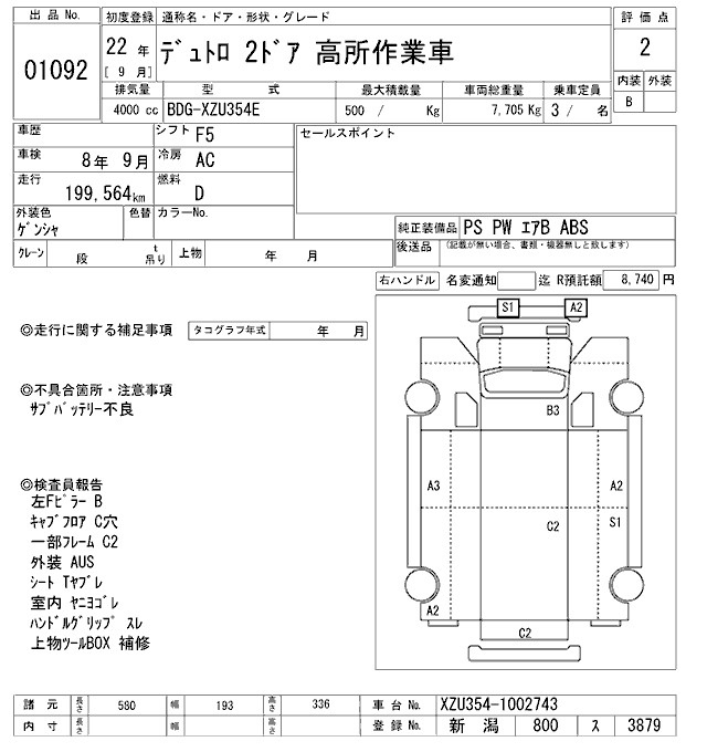 Аукционный лист HINO DUTRO 2010