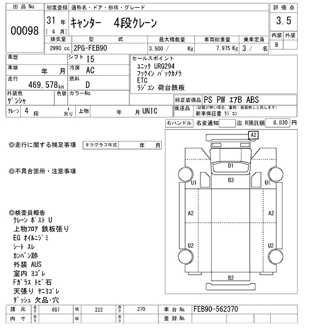 Аукционный лист MITSUBISHI CANTER 2019