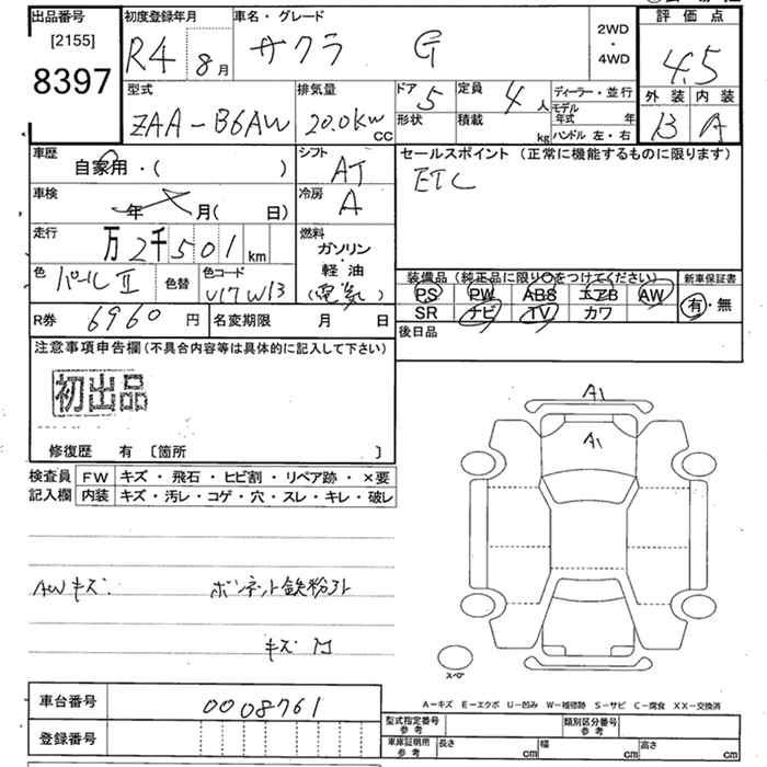 Аукционный лист NISSAN SAKURA 2022