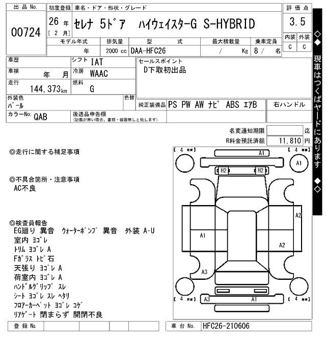 Аукционный лист NISSAN SERENA 2014
