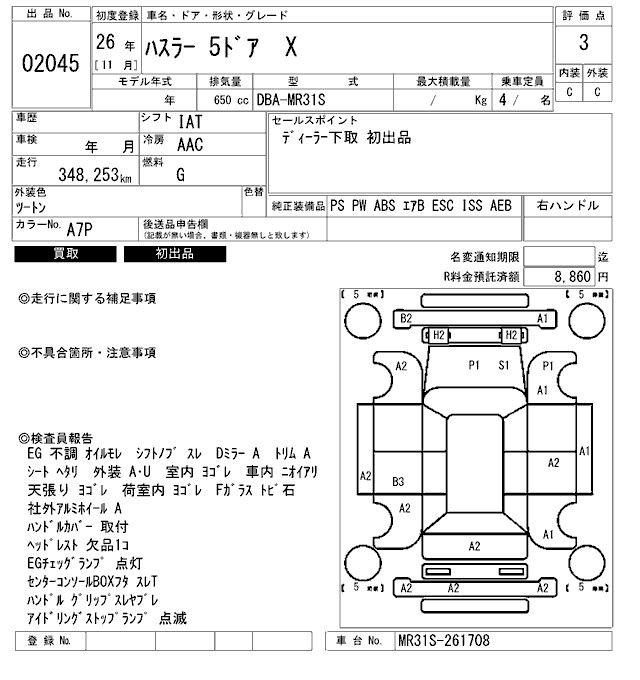 Аукционный лист SUZUKI HUSTLER 2014