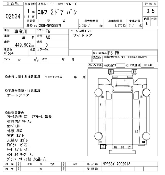 Аукционный лист ISUZU ELF 2019