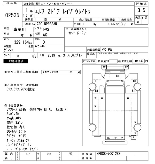 Аукционный лист ISUZU ELF 2019