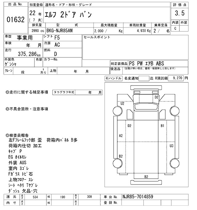 Аукционный лист ISUZU ELF 2010