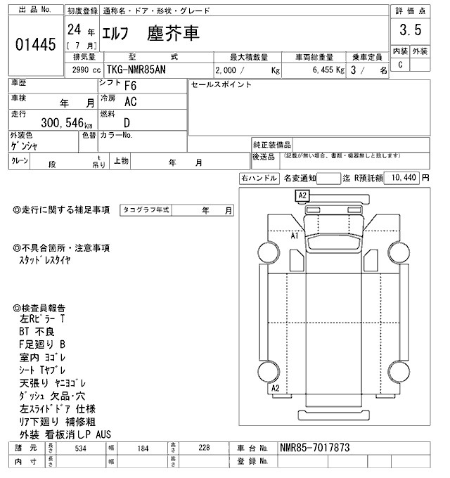 Аукционный лист ISUZU ELF 2012