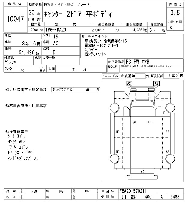 Аукционный лист MITSUBISHI CANTER 2018