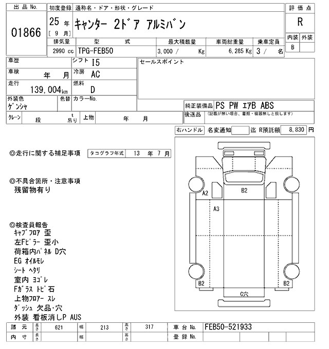 Аукционный лист MITSUBISHI CANTER 2013