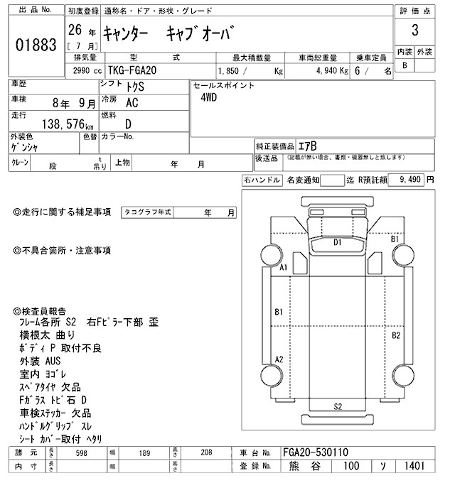 Аукционный лист MITSUBISHI CANTER 2014