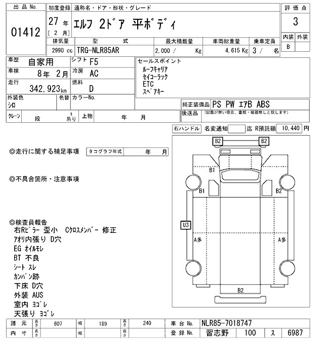 Аукционный лист ISUZU ELF 2015