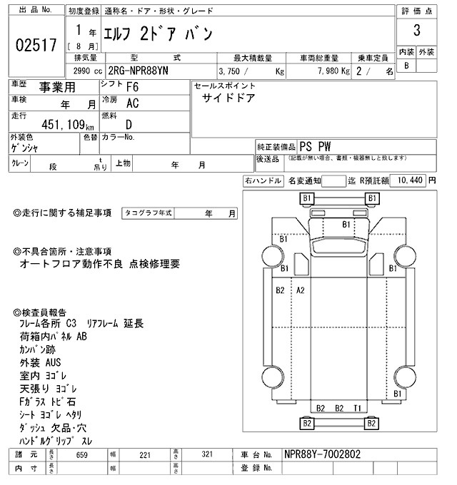 Аукционный лист ISUZU ELF 2019