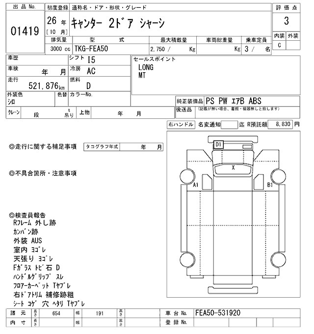 Аукционный лист MITSUBISHI CANTER 2014
