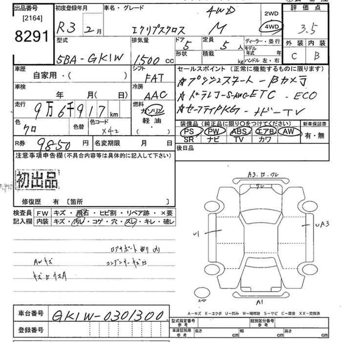 Аукционный лист MITSUBISHI ECLIPSE CROSS 2021