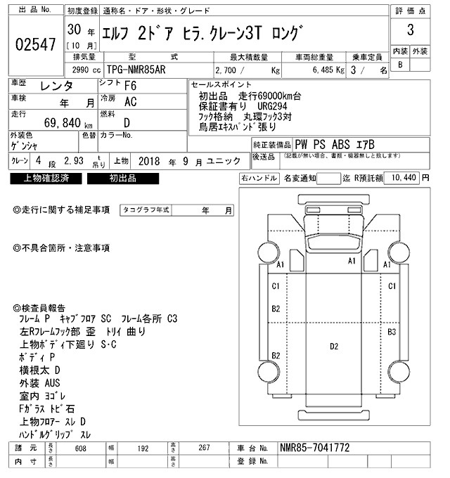 Аукционный лист ISUZU ELF 2018