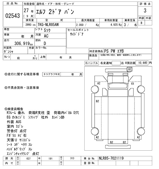 Аукционный лист ISUZU ELF 2015