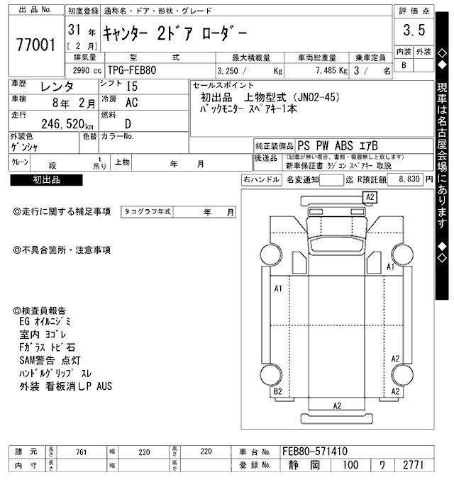 Аукционный лист MITSUBISHI CANTER 2019