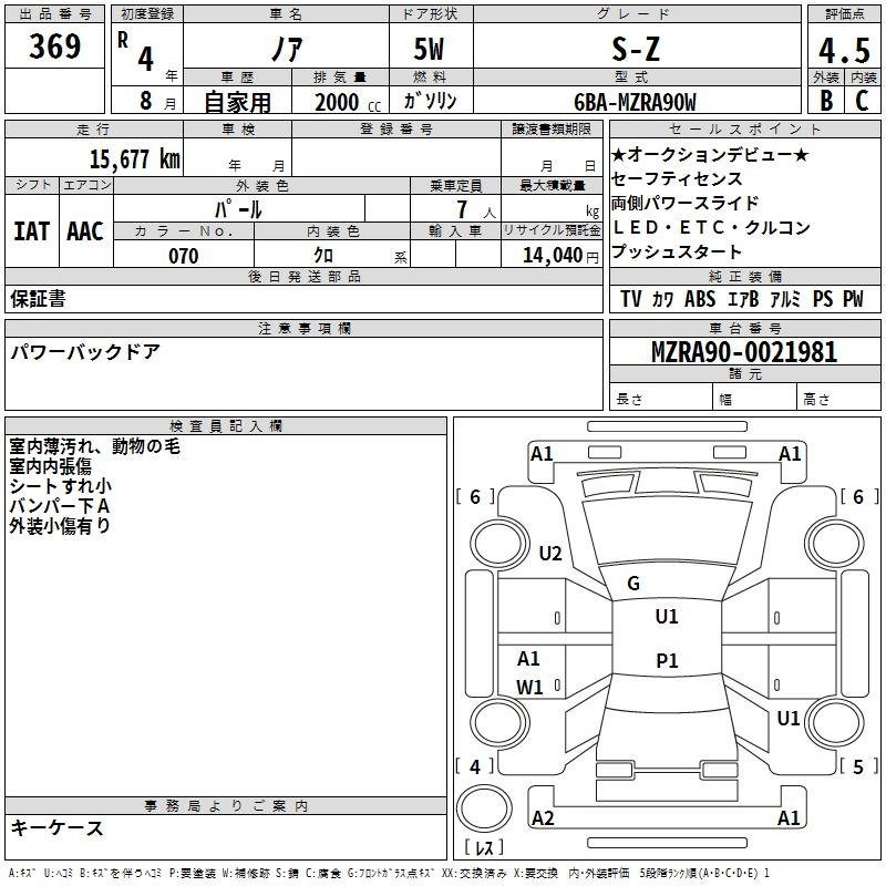 Аукционный лист TOYOTA NOAH 2022