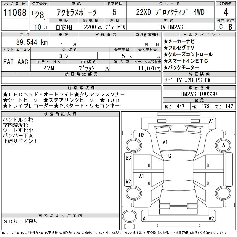 Аукционный лист MAZDA AXELA 2016