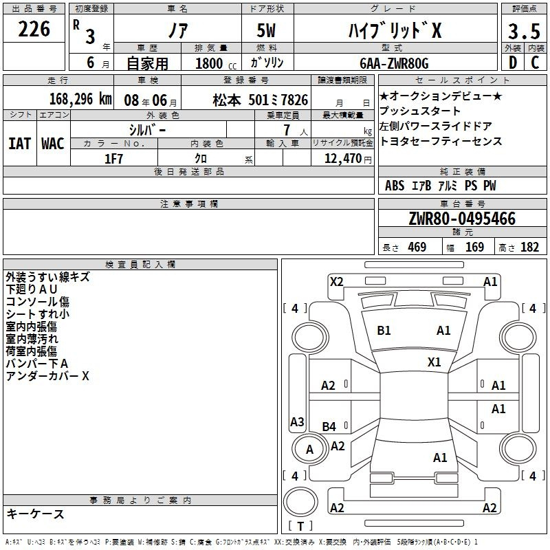 Аукционный лист TOYOTA NOAH 2021