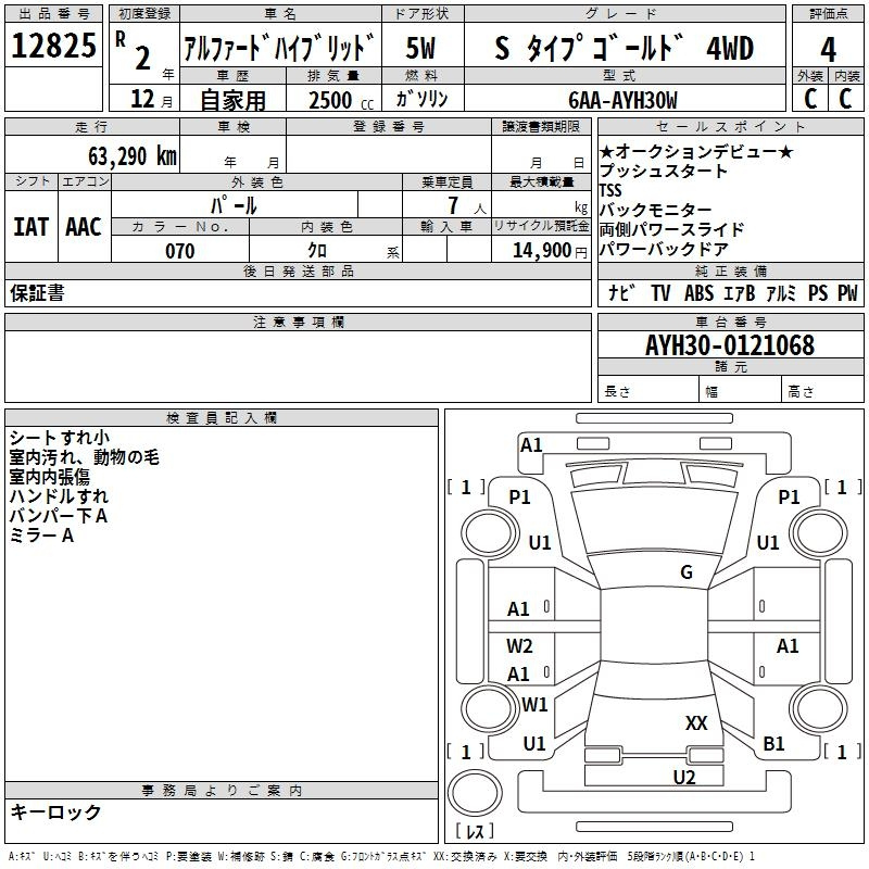 Аукционный лист TOYOTA ALPHARD 2020