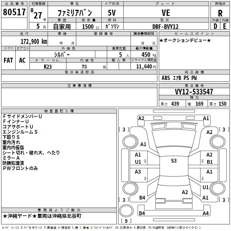 Аукционный лист MAZDA FAMILIA VAN 2015