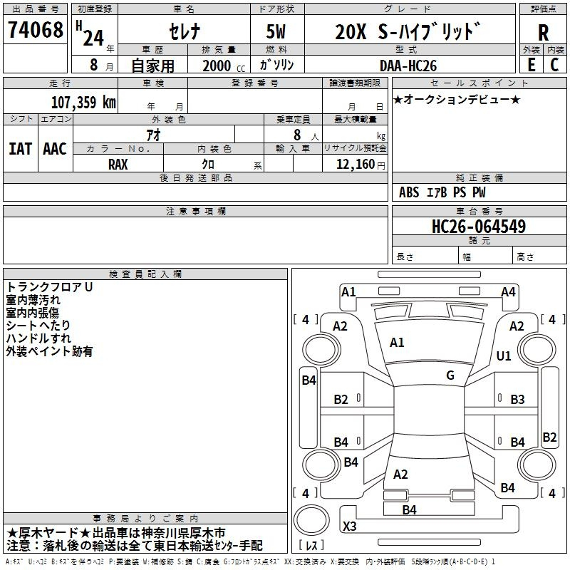 Аукционный лист NISSAN SERENA 2012