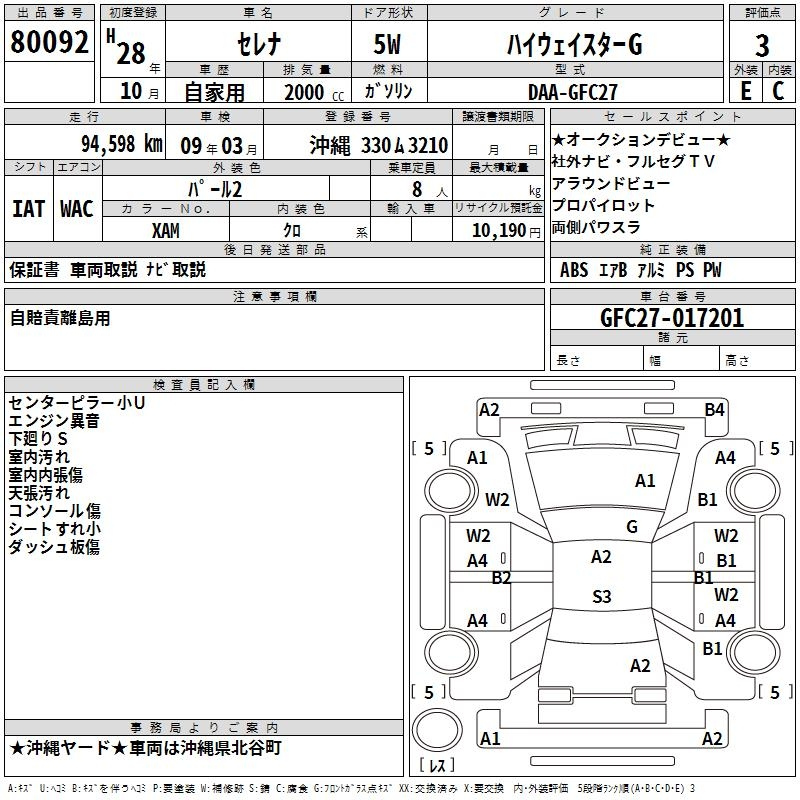 Аукционный лист NISSAN SERENA 2016